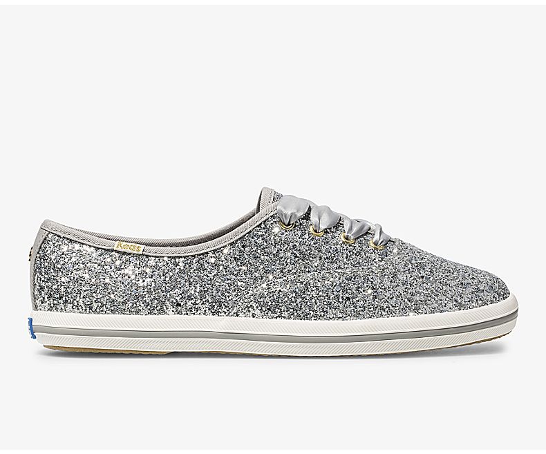 Keds Womens Silver Lace Up Shoes - Keds X Kate Spade New York Champion Glitter 931FNDKAO